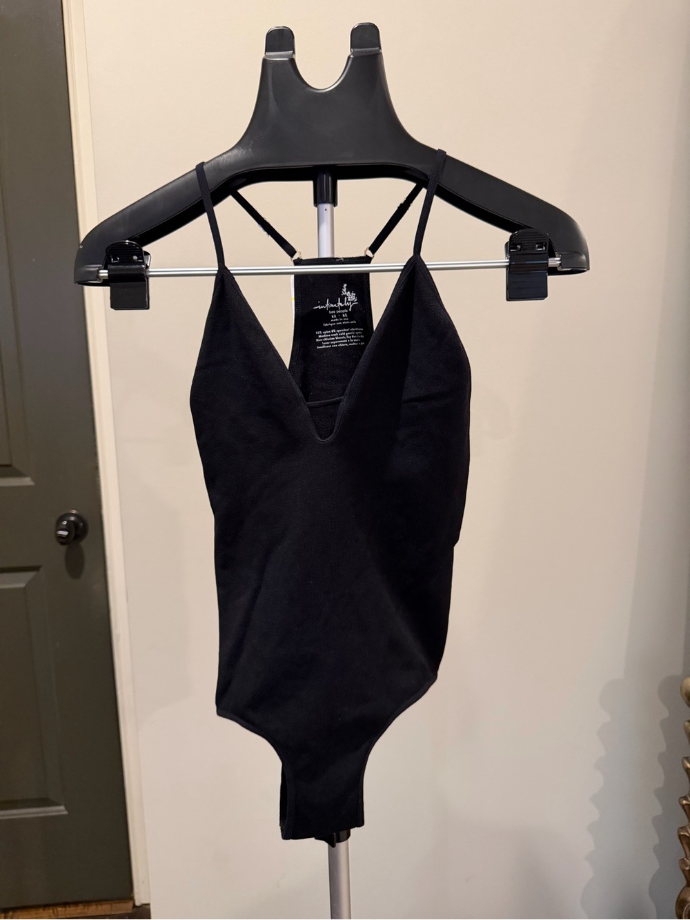 Free People Intimately Black Deep V Strappy Bodysuit M/L